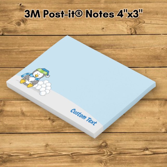 Post-it® Petit manchot assis avec des boules de neige (Créateur téléchargé)