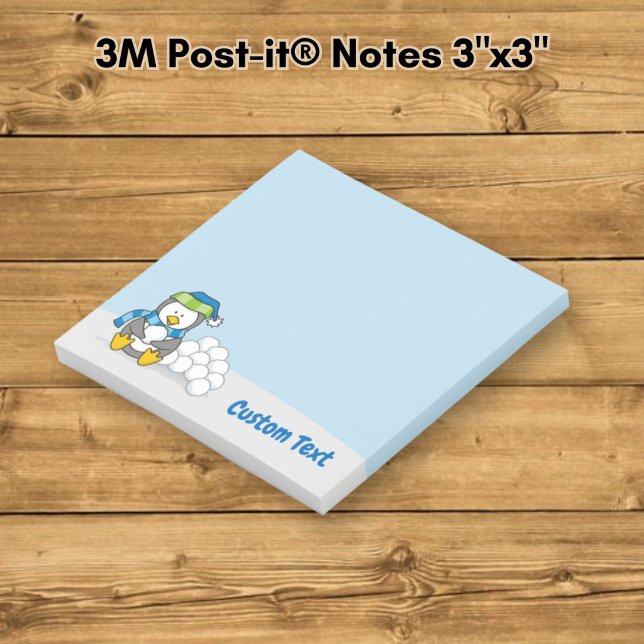 Post-it® Petit manchot assis avec des boules de neige (Créateur téléchargé)