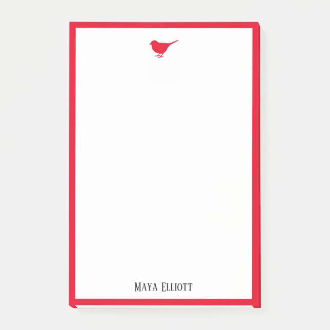 Post-it® Petit oiseau rouge brillant et bordure en blanc (Devant)
