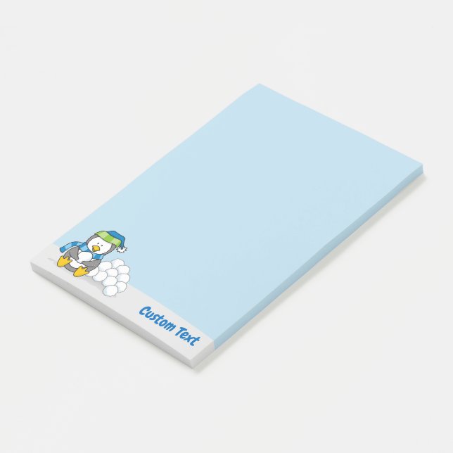 Post-it® Petit pingouin assis avec des boules de neige Post (Incliné)