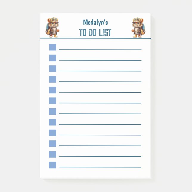 Post-it® Petit tigre joyeux avec sac à dos et boisson (Devant)