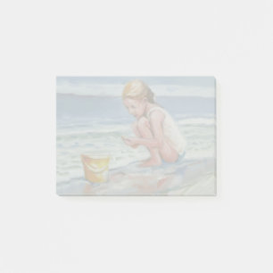 Post-it® Petite fille qui fouille la plage avec un seau jau