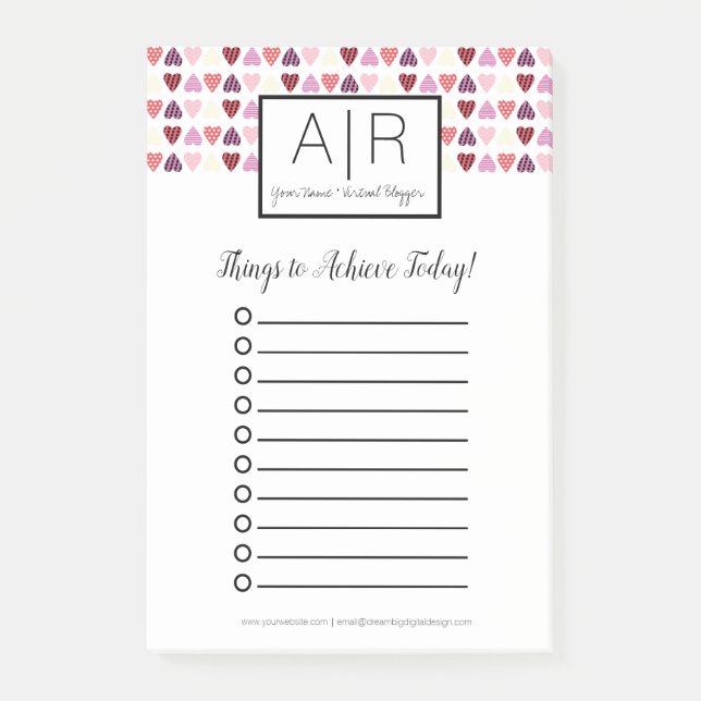 Post-it® Petits cœurs à motifs pour la Saint-Valentin (Devant)