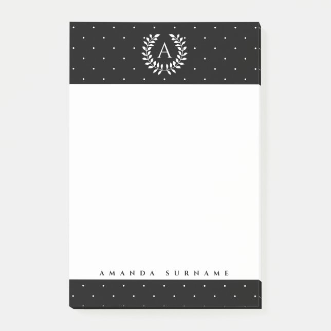Post-it® Petits points noirs sur fond blanc avec monogramme (Devant)