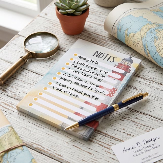 Post-it® Phare blanc rouge aquarelle (Organize with seaside charm.)