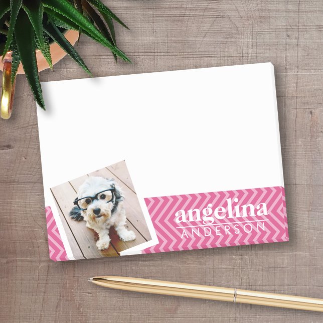 Post-it® Photo avec Hot Pink Chevron Motif Nom personnalisé (Personalized post-it notes with an area to add your name or other text)