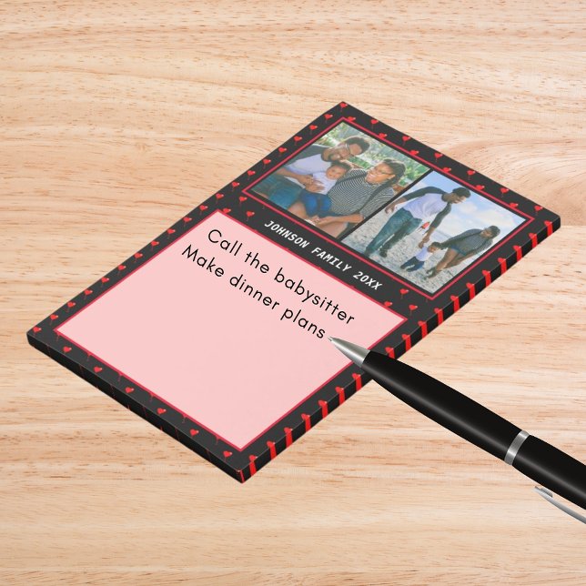 Post-it® Photo Collage Famille Personnalisée Red Heart & Na (Photo Collage Family Personalized Red Heart & Name Post-it Notes)