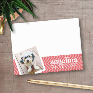 Post-it® Photo de Red Chevron Motif Nom personnalisé