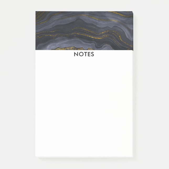 Post-it® Pierre d'Agate Noir & Or moderne Abstrait (Devant)