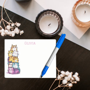 Post-it® Pile de chat mignonne, Aquarelle amusante, Nom per