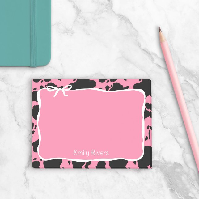 Post-it® Pink Cow Print & White Bow With Your Name (Créateur téléchargé)