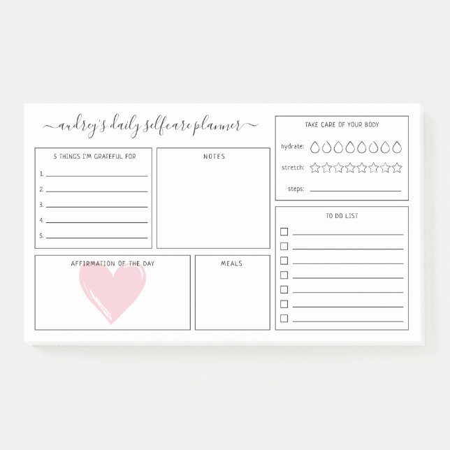 Post-it® Pink Heart Daily Self Care Planner (Devant)