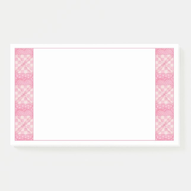 Post-it® PINK HEART QUILT 10x6 Post It Notepad (Devant)