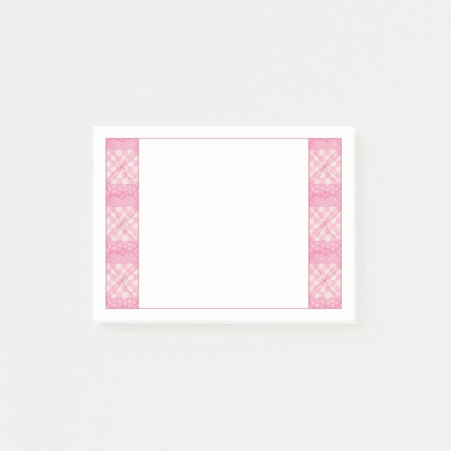Post-it® PINK HEART QUILT 4x3 Post It Notepad (Devant)