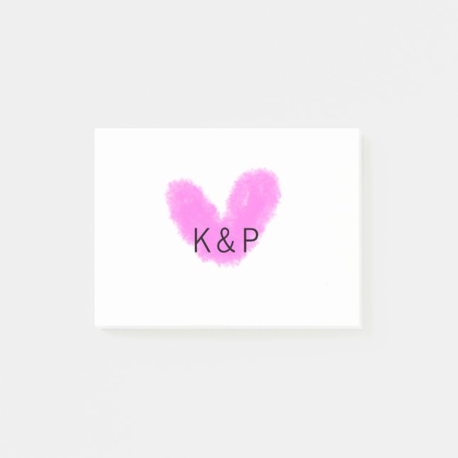 Post-it® Pink heart wedding couple name letter monogram rom (Devant)