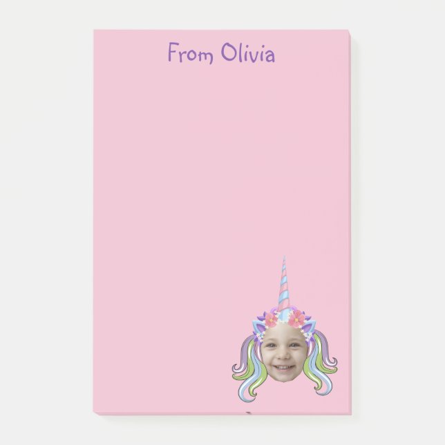 Post-it® Pink & Lilac Unicorn Photo & Name  (Devant)