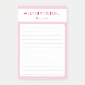 Post-it® Pink Mitzvah Note : 4 x 6 Sticky Pad