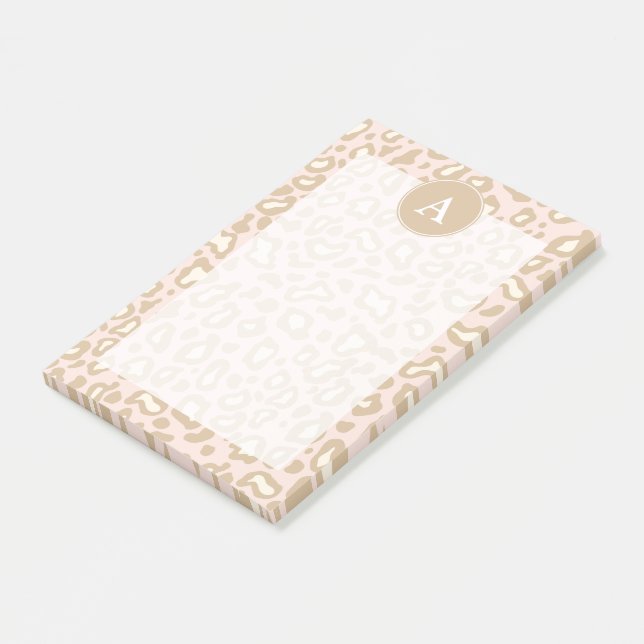 Post-it® Pink Office Leopard Monogram Post It Notes Cadeau (Incliné)