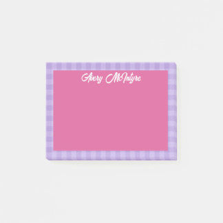 Post-it® Pink Purple Gingham Border Name In Cool Script