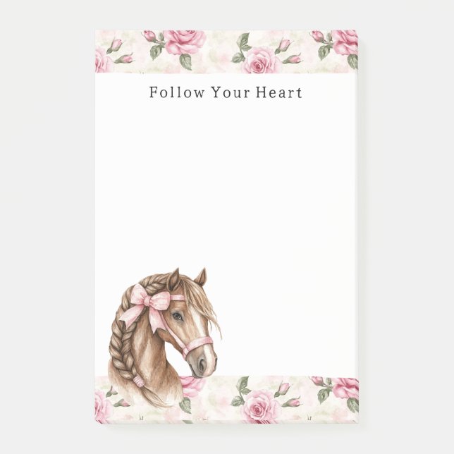 Post-it® Pink Roses Floral Horse Bow Quote (Devant)