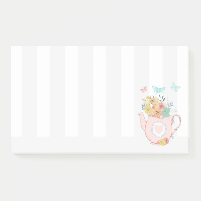 Post-it® Pink Teapot with Flowers & Butterflies (Devant)