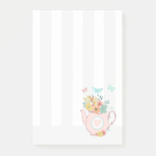 Post-it® Pink Teapot with Flowers & Butterflies