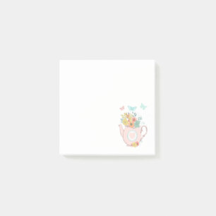 Post-it® Pink Teapot with Flowers & Butterflies