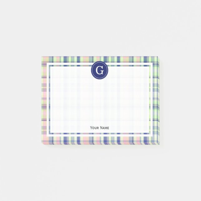 Post-it® Pistachio Green Navy Pink Madras Plaid #21IR Frame (Devant)
