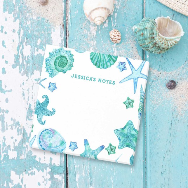 Post-it® Plage côtière Aquarelle Coques de mer et Starfish (Coastal Beach Watercolor Sea Shells and Starfish Post-it Notes)