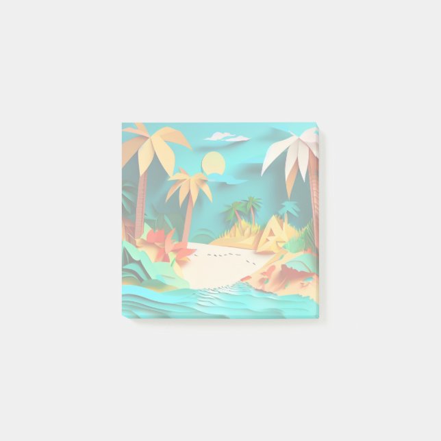 Post-it® Plage tropicale de Papercraft 3D (Devant)