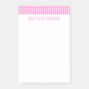 Post-it® Plaid En vichy rose et blanc personnalisé
