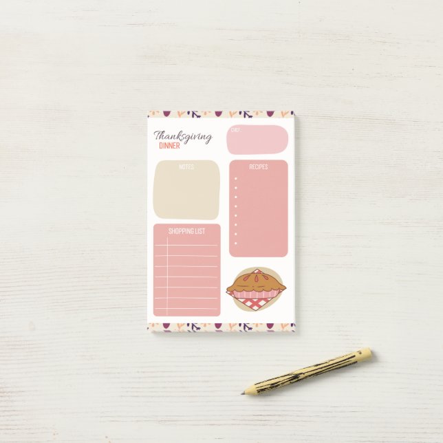 Post-it® Plan de Repas de Thanksgiving (Sur un bureau)