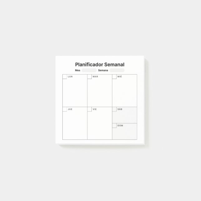 Post-it® Planificateur d'études hebdomadaire (en espagnol) (Devant)