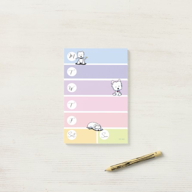 Post-it® Planificateur hebdomadaire Westie  (Sur un bureau)