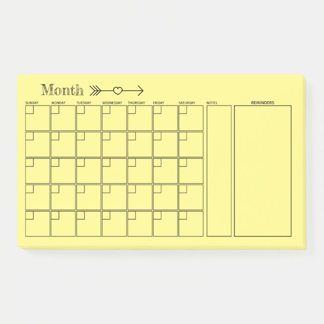 Post-it® Planificateur mensuel de calendrier jaune (Devant)