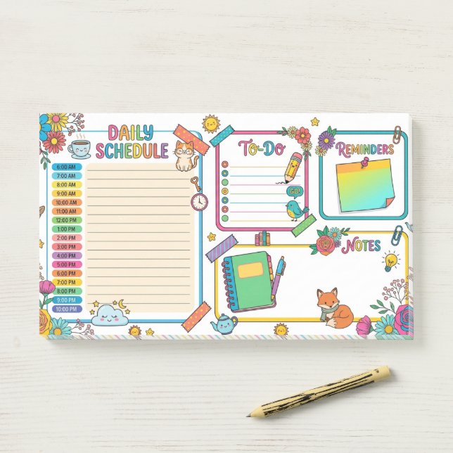 Post-it® Planificateur quotidien joyeux (Sur un bureau)