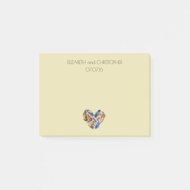 Post-it® Plumes en forme de coeur Mariage personnalisé (Devant)