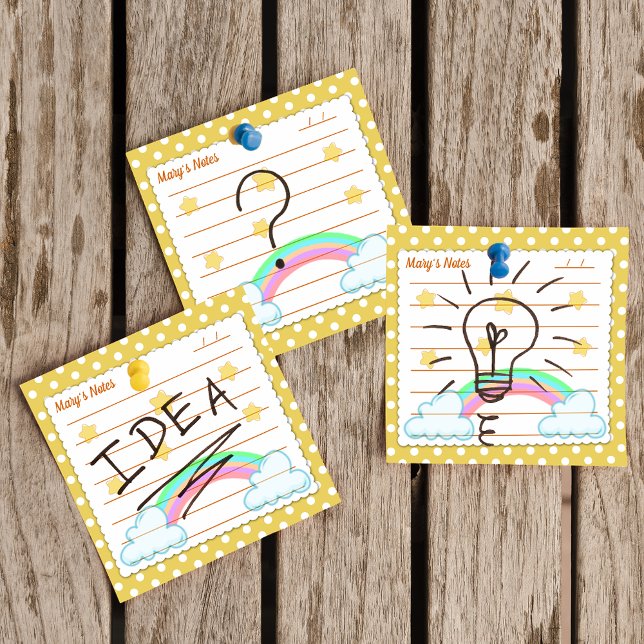 Post-it® Points de polka jaunes, étoiles mignonnes et arcs- (Créateur téléchargé)