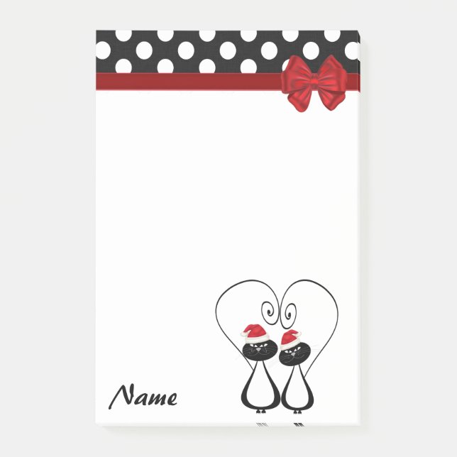 Post-it® Pois drôle Père Noël chat couple monogramme (Devant)
