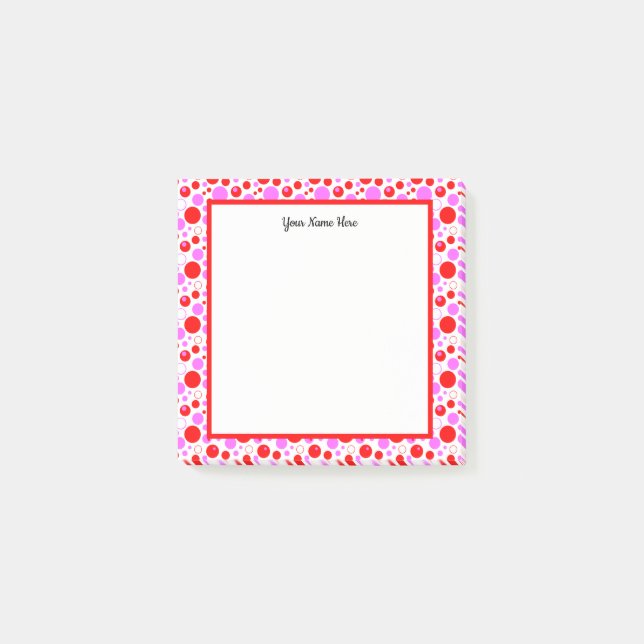 Post-it® Pois et cercles roses rouges Stickies modifiables (Devant)