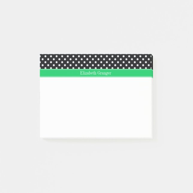 Post-it® Pois noirs blancs Nom d'émeraude Monogramme (Devant)
