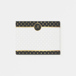 Post-it® Pois or chic sur noir avec votre Monogramme