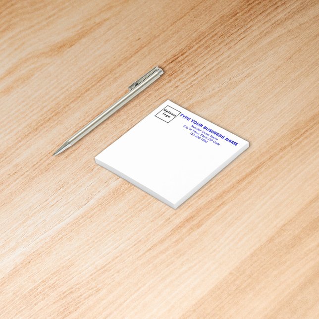 Post-it® Police d'affaires bleu Carré blanc poster sa note (Build brand name awareness. Blue texts of your business brand on heading of square post it note.)