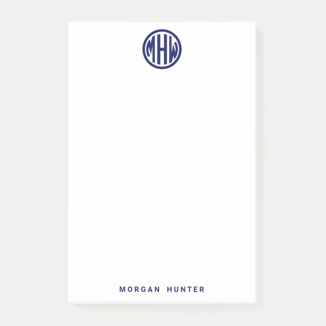 Post-it® Police de monogramme cercle Navy blanc fond DIY (Devant)
