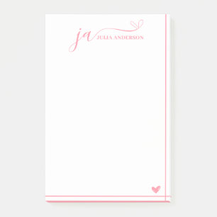 Post-it® Police de script élégant Monogramme blanc et rose