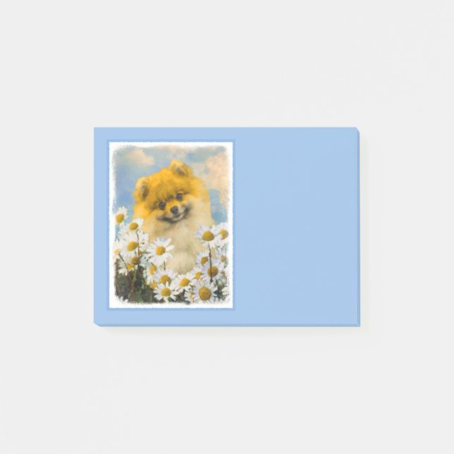 Post-it® Poméranien dans Daisies Peinture - Art Chien origi (Devant)
