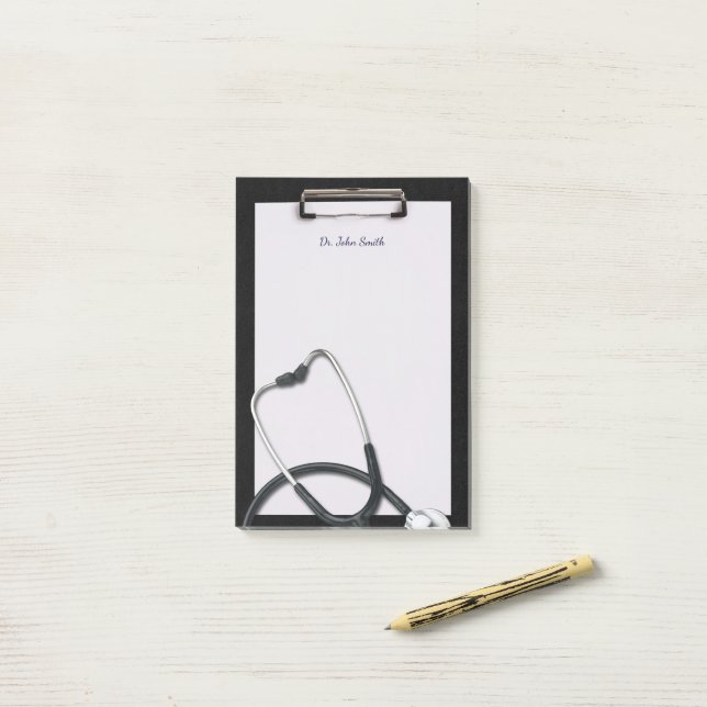 Post-it® Porte - bloc Médicale noir avec Stethoscope (Sur un bureau)