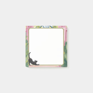 Post-it® Porte de jardin à l'aquarelle & Chat noir s'étiran