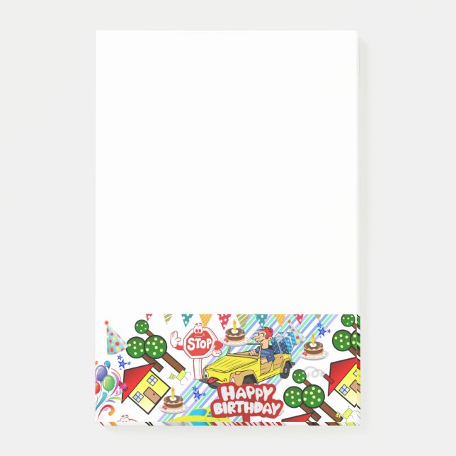 Post-it® Post-it Notes Voitures d'anniversaire joyeuses (Devant)