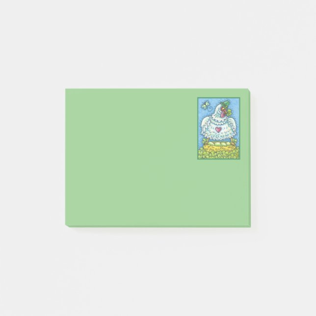 POST-IT® POULE IRLANDAISE DRÔLE, ŒUFS VERTS ET TRÈFLES MIGN (Devant)